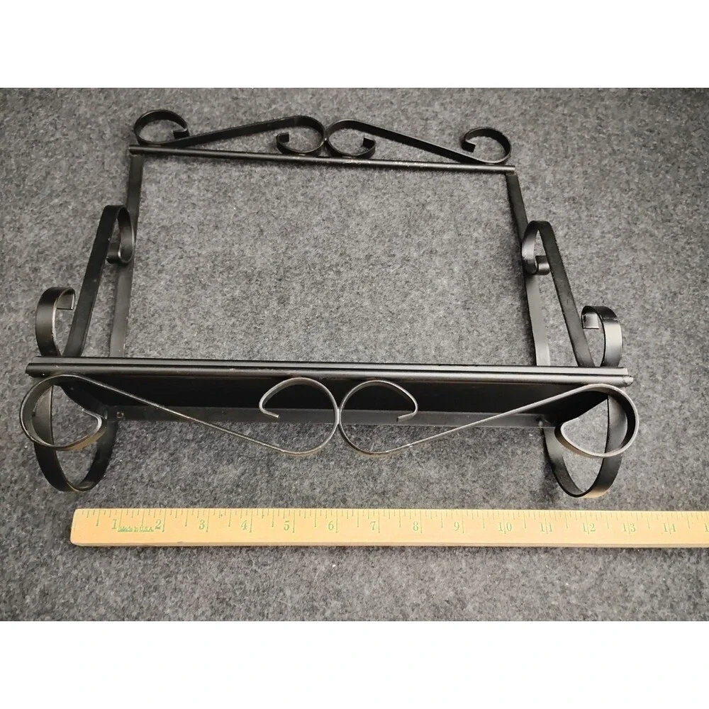 Vintage Black Metal Wrought Iron Shelf Spice Rack Primitive Cottage Core Decor